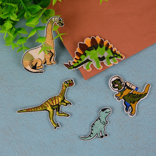 Factory Direct Sale Cute Animal Fabric Accessories Clothing Decorative Patches Dual-Barbed Panda Dinosaur Embroidered Fabric Stickers