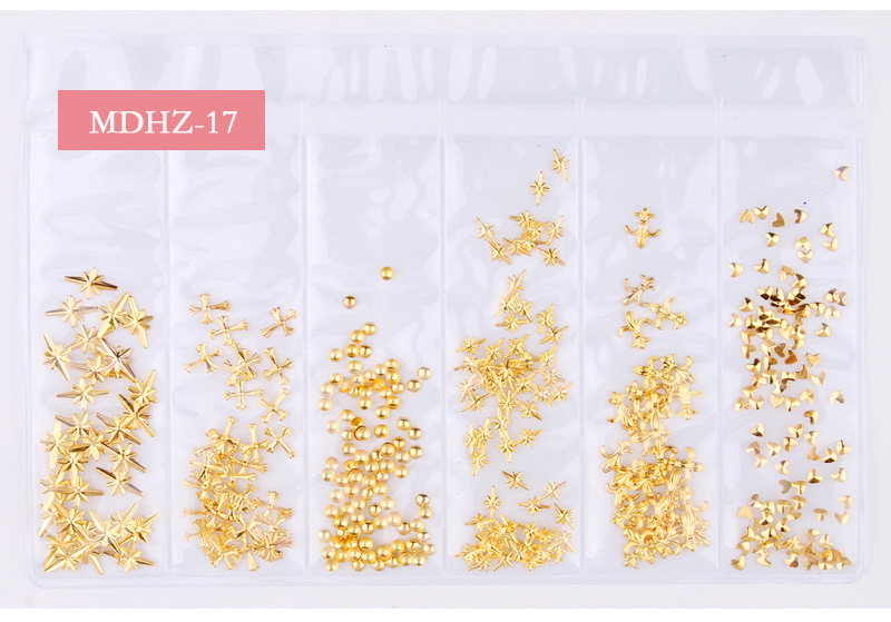 14g Weight Nail Decoration Accessories Nail Supplies 1 Set Quantity Metal Material Geometric Pattern Simple Style Style Factory Mixed New Nail Beauty Ornament Metal Hollow Japanese Star Moon Ocean 6 Grid Nail Decoration 6