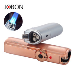 JOBON China Gas Lighter Men's Grinding Wheel Creative Powerful Three Straight Blue Flame Cigar Windproof Lighter