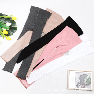 女童打底褲新款春秋純色薄款針織外穿洋氣百搭兒童褲子壹件代發