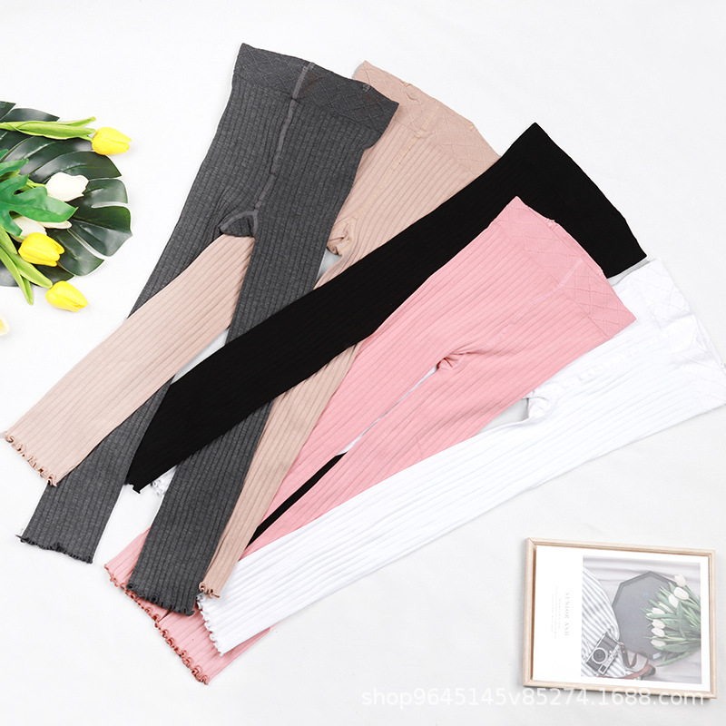 女童打底褲新款春秋純色薄款針織外穿洋氣百搭兒童褲子壹件代發