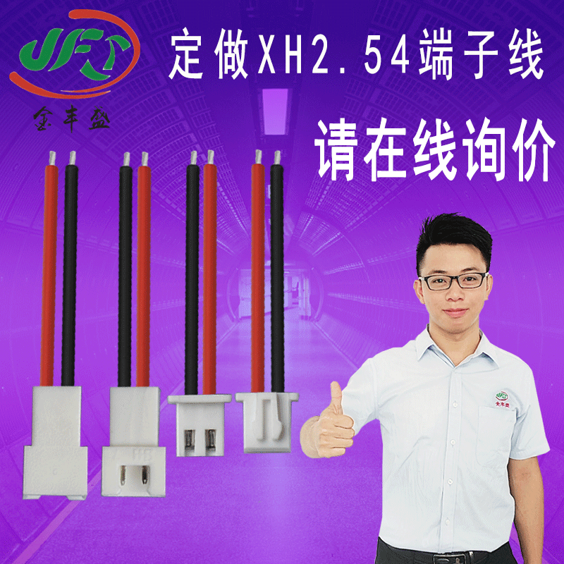 XH2.54间距2芯端子线 2.54mm公母对插线束 照明排气扇电源连接线