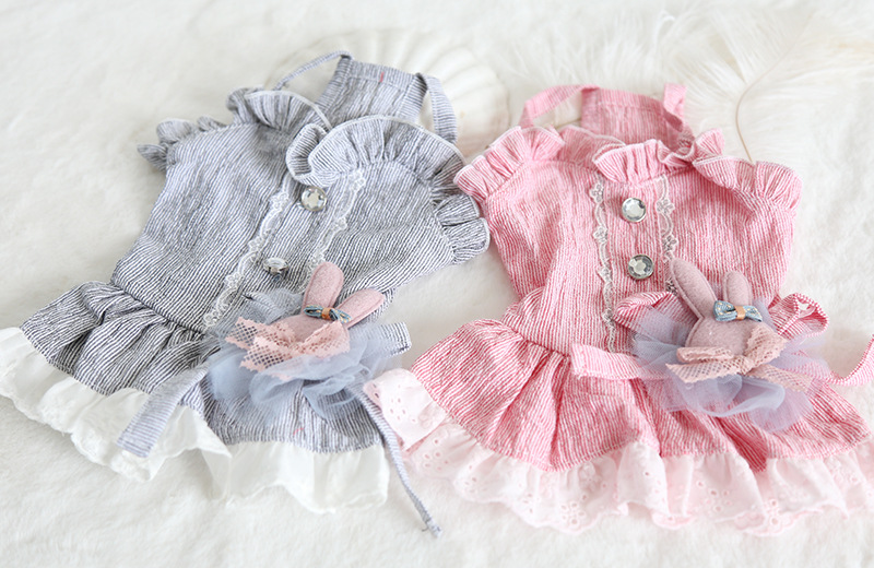 小兔花边领吊带裙