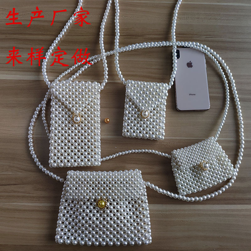 new pattern Imitation pearls decorate Mini Mobile phone bag Ladies portable Small square Bead bag Solid Exposure The single shoulder bag