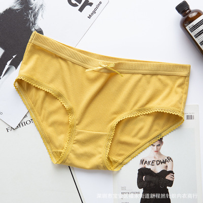 日系純棉內褲中腰螺紋棉透氣全棉裆花邊女士三角褲批發