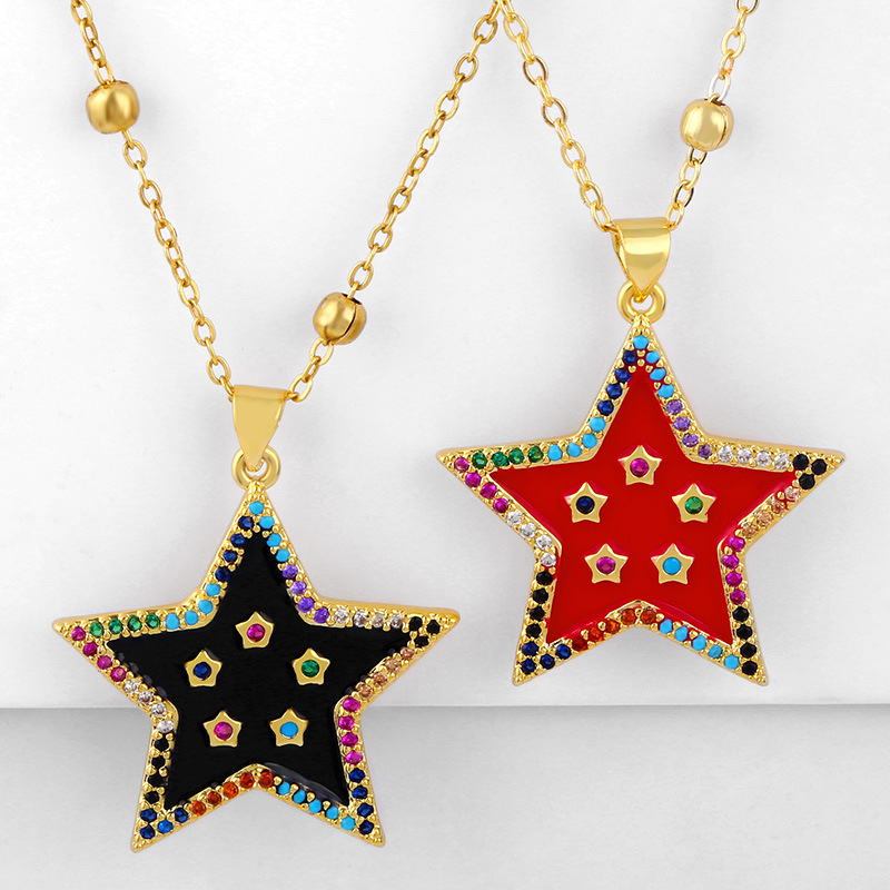 New Couple Necklace Hot Sale Pentagram Oil Drop Diamond Pendant Wholesale display picture 2