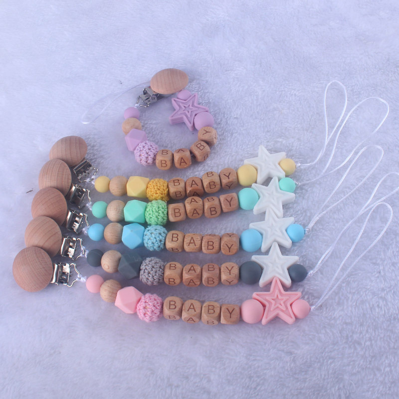 Suministros para bebés calmante clip de chupete de silicona bebé anti-gota cadena cuentas de silicona Cadena de chupete Comercio exterior Amazon Venta caliente
