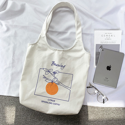Canvas bag women's shoulder new style fruit orange literary Japanese college student ins simple portable printed canvas bag