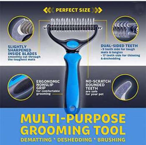 Cross-border pet comb stainless steel double-sided knotting comb cat and dog nail rake comb beauty knotting knife supplies