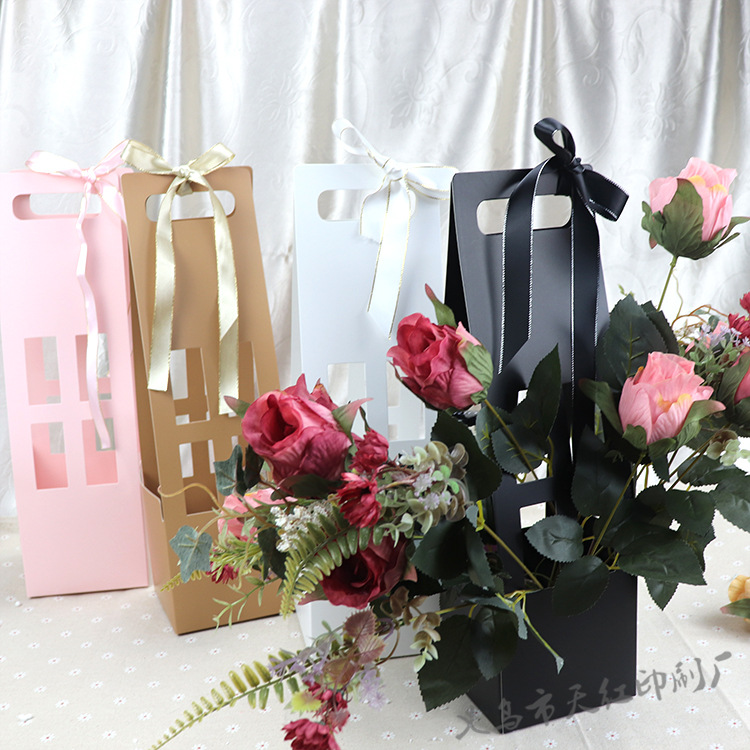 母亲节纸质手提花篮防水花束 女神节礼品盒插花用品手提花盒现货