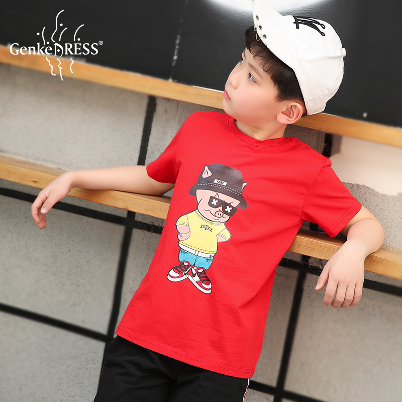 亘可19夏季新款卡通图案全棉奥戴尔男童短袖圆领T恤跨境专供