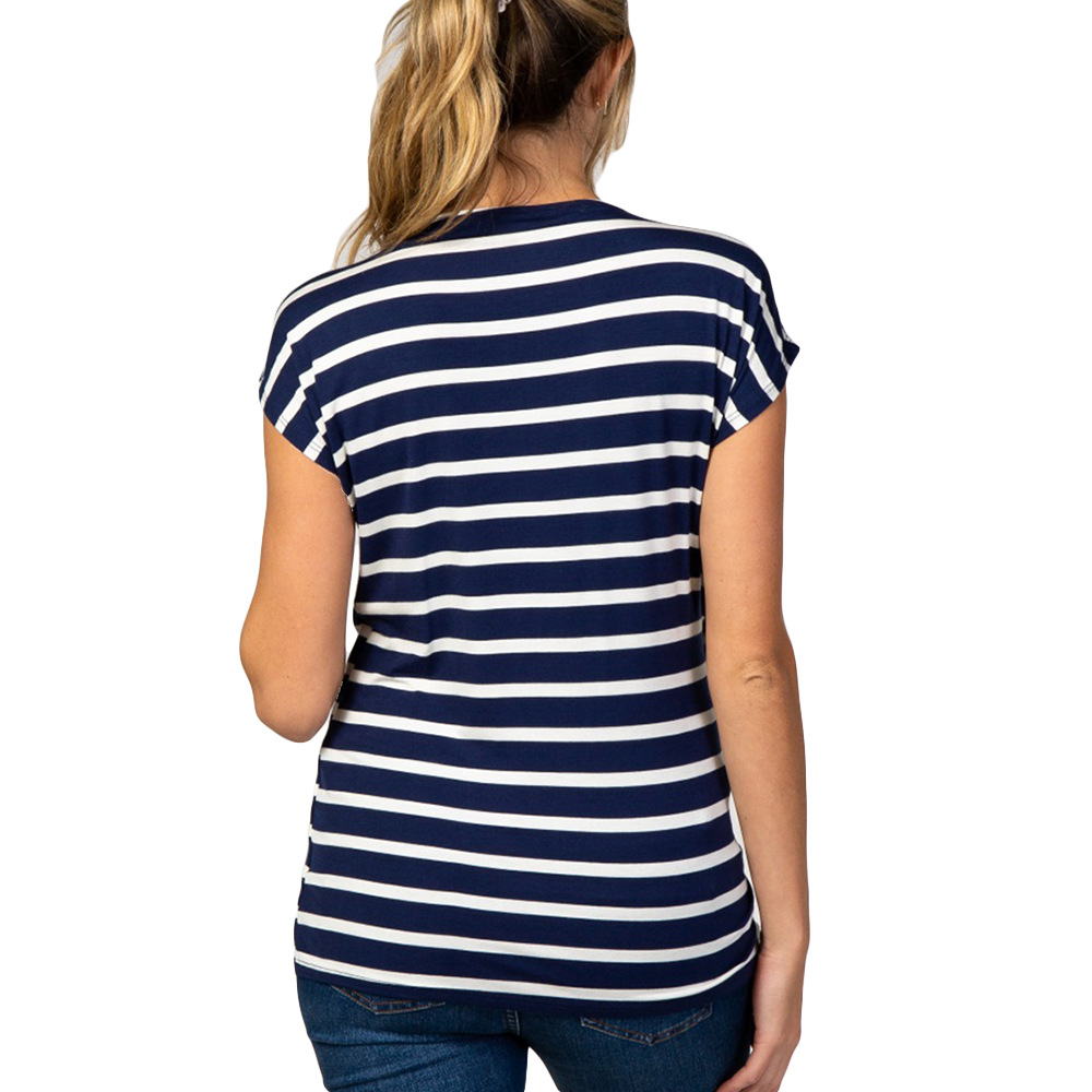 Stitching Short Sleeve Striped Breastfeeding Maternity Tops NSHYF116745