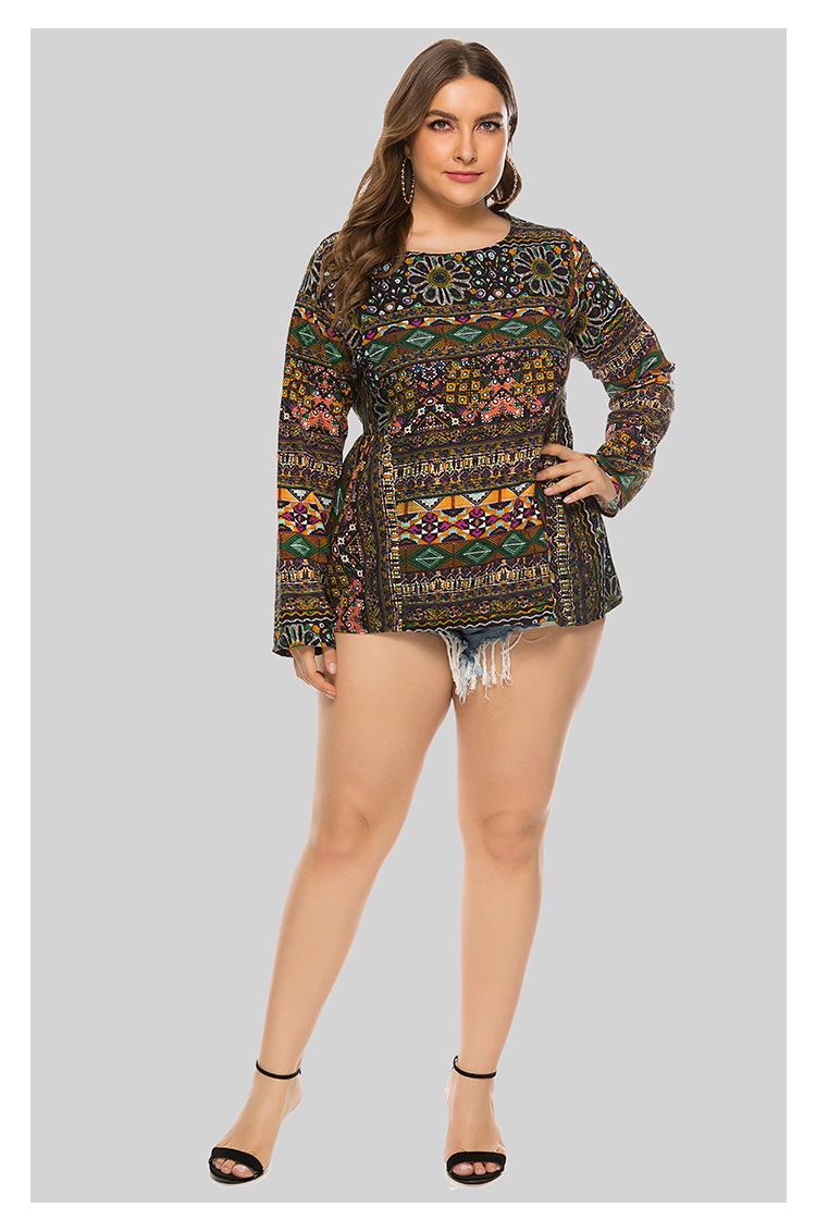 print loose long-sleeved T-shirt   NSJR36705