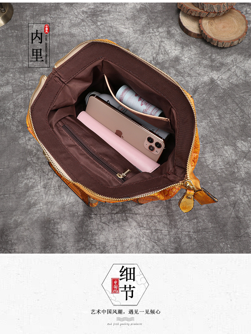 Túi đeo vai da retro nữ công suất lớn đa năng — Màu đen, Vàng cổ điển, Đỏ cổ điển chi tiết 14