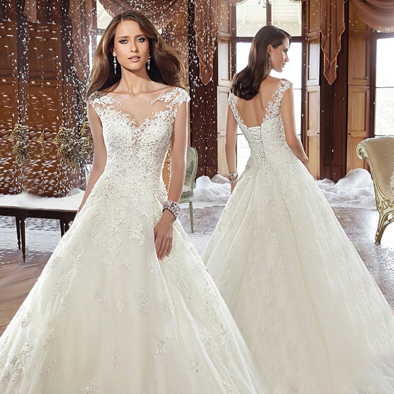 AliExpress new foreign trade wedding dress wholesale Korean bridal high-end lace hollow wedding dress tail wholesale