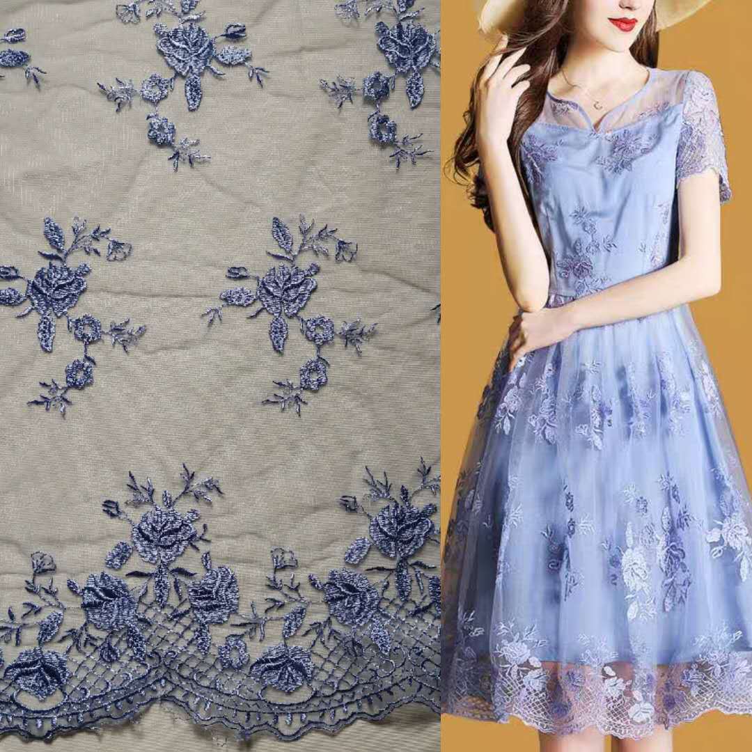 新款无弹网眼布锦加强网底布大边花朵立体刺绣 裙装面料 颜色现货