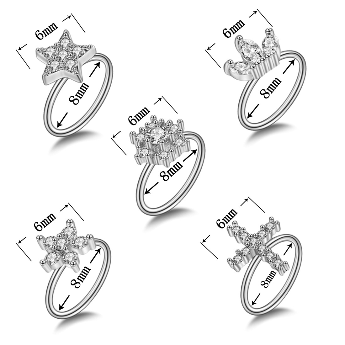 Fashion Cross Star Brass Inlay Zircon Nose Ring 1 Piece