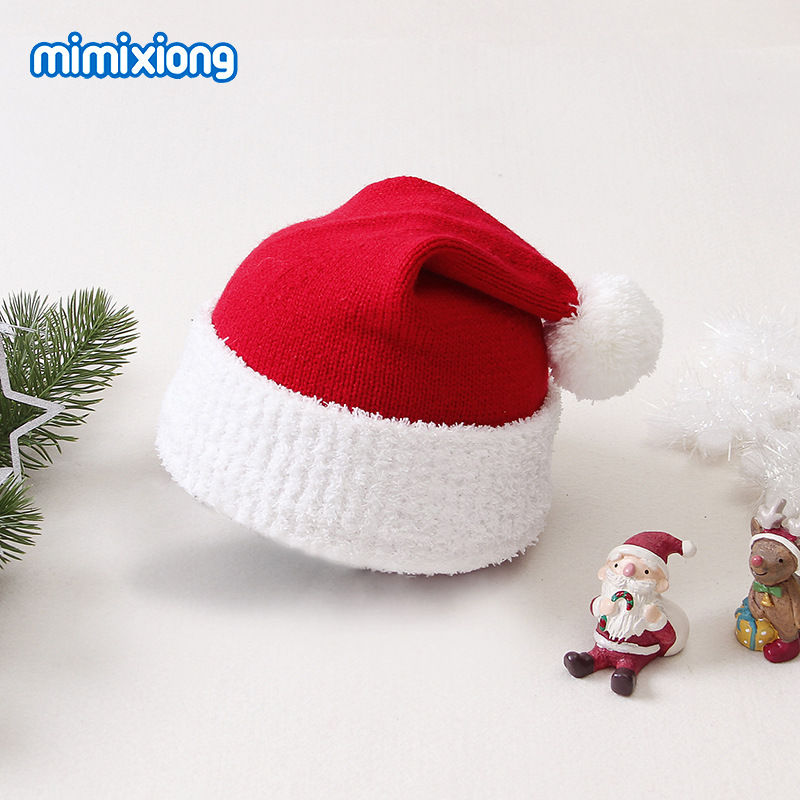 ins熱賣圣誕款男女童立體毛球針織帽