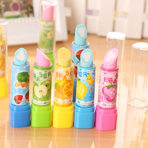 Cartoon Cute Creative Lipstick Eraser Fruit Shape Play-Doh Children's Learning Supplies Gift T