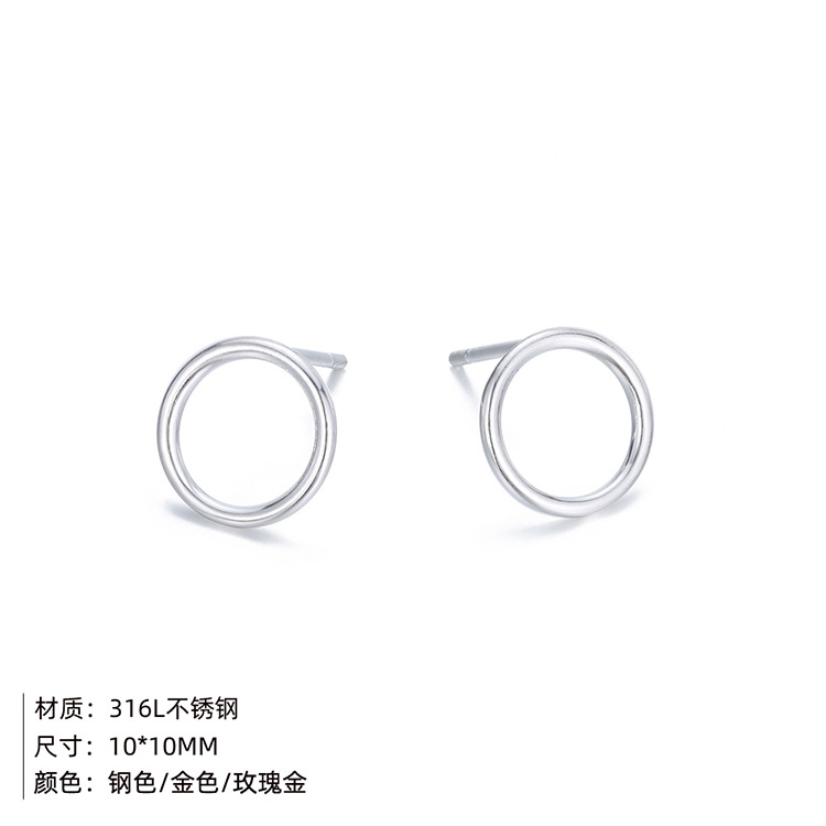 Simple Fashion Hollow Round 316l Stainless Steel Gold-plated Earrings display picture 1