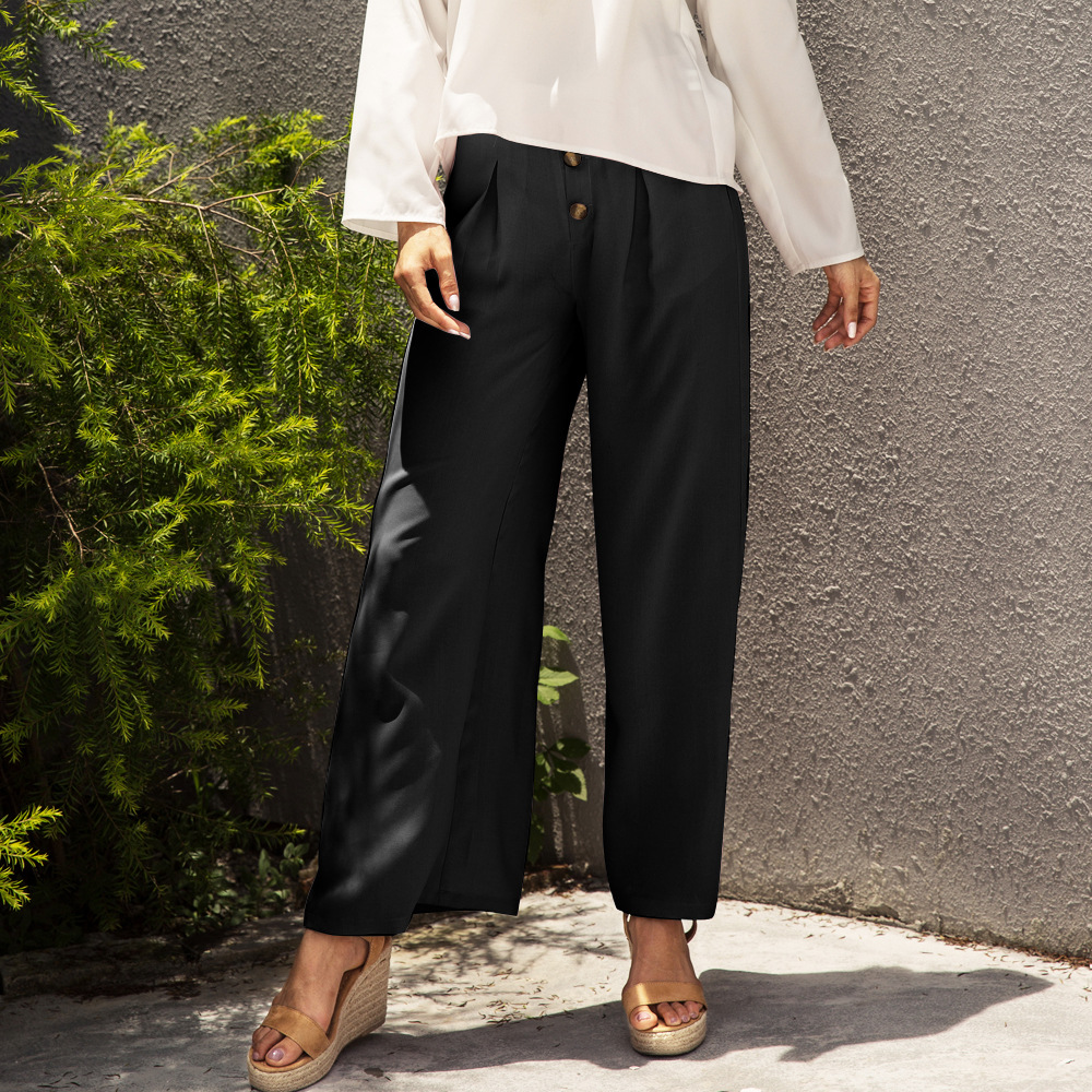 casual solid color single-breasted fashion wide leg pants  NSSA34569