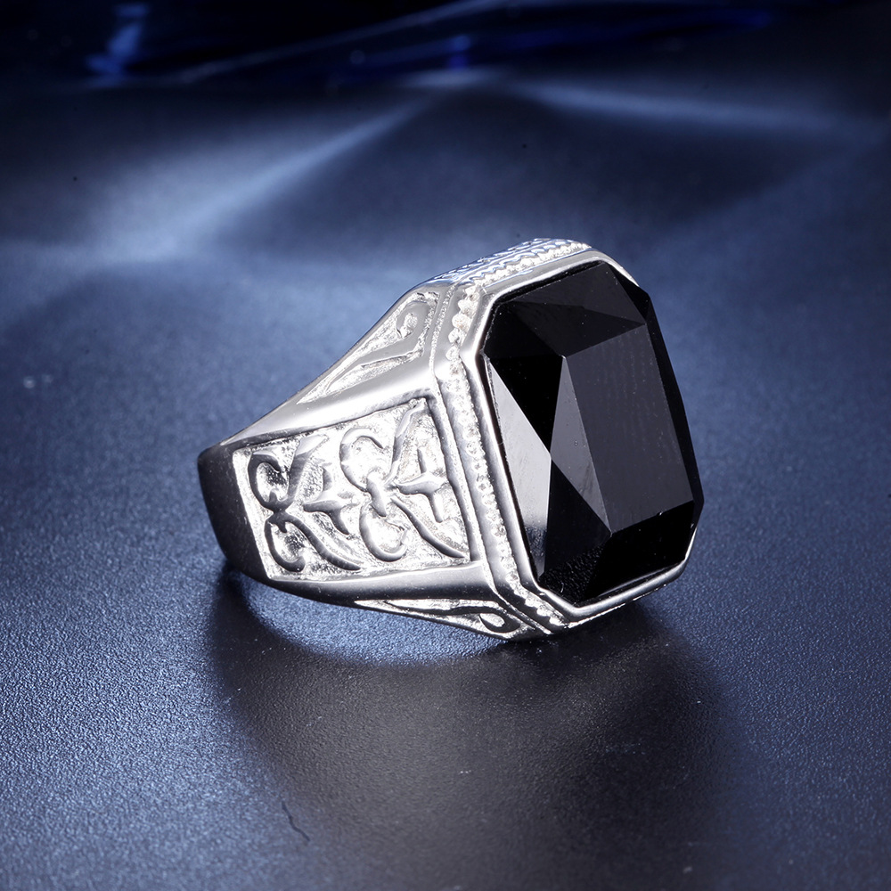Rings Classification Hip-Hop Square Titanium Steel Inlay Glass 18K Gold Plated Men'S Rings