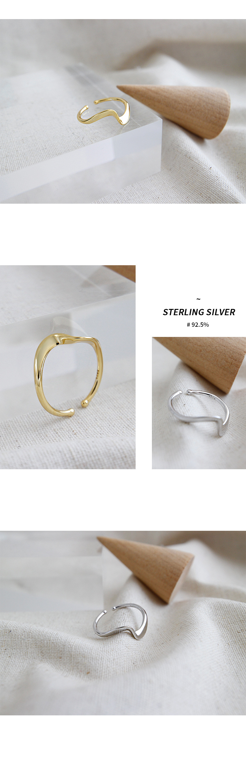 Korean S925 Sterling Silver Ring Simple Wave Pattern Opening Ring Wholesale display picture 3