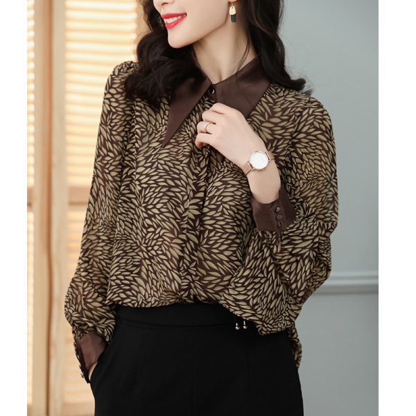 Fashion Abstract Print Long Sleeve women’s fancy chiffon shirt