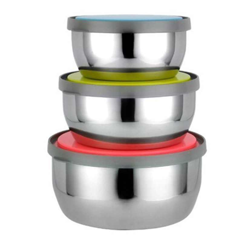 韩式不锈钢保鲜盒三件套食物碗家庭实用礼品冰箱收纳留样盒|ms