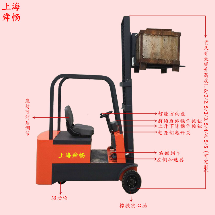 热卖1吨2吨电动叉车座驾式电动堆高车充电式升高车电瓶装缷车