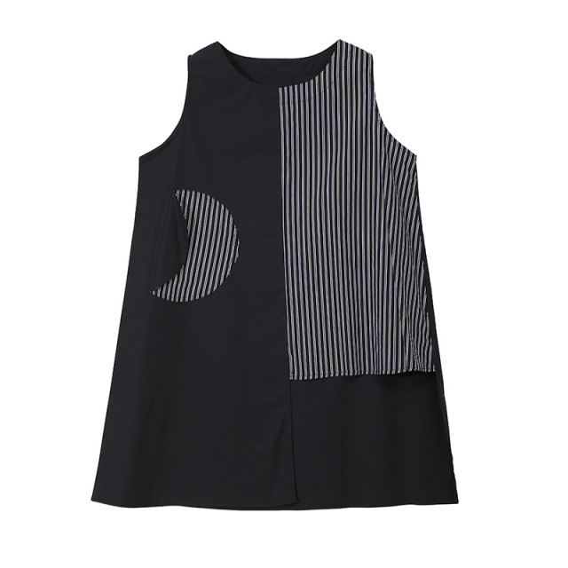 new summer waistcoat stripe stitching irregular sleeveless T-shirt 