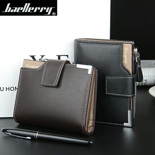 baellerry men's short wallet European and American business multifunctional zipper wallet three-fold vertical wallet wholesale