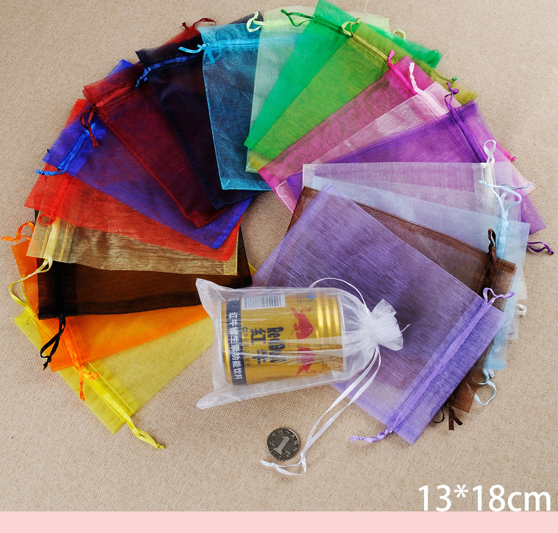 厂家直供13*18cm 欧根纱饰品袋 礼品束口糖果袋 饰品礼品包装袋