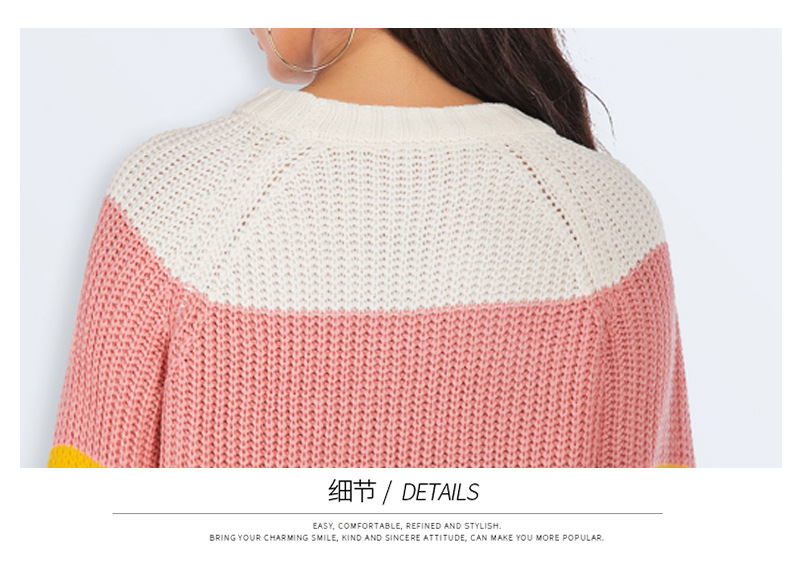 round neck pullover knitted striped sweater top NSYH7453