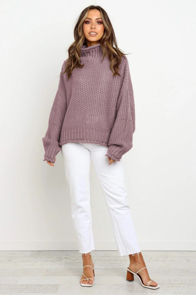 Pullover Turtleneck Loose Warm Multicolor Sweater NSJRM64644