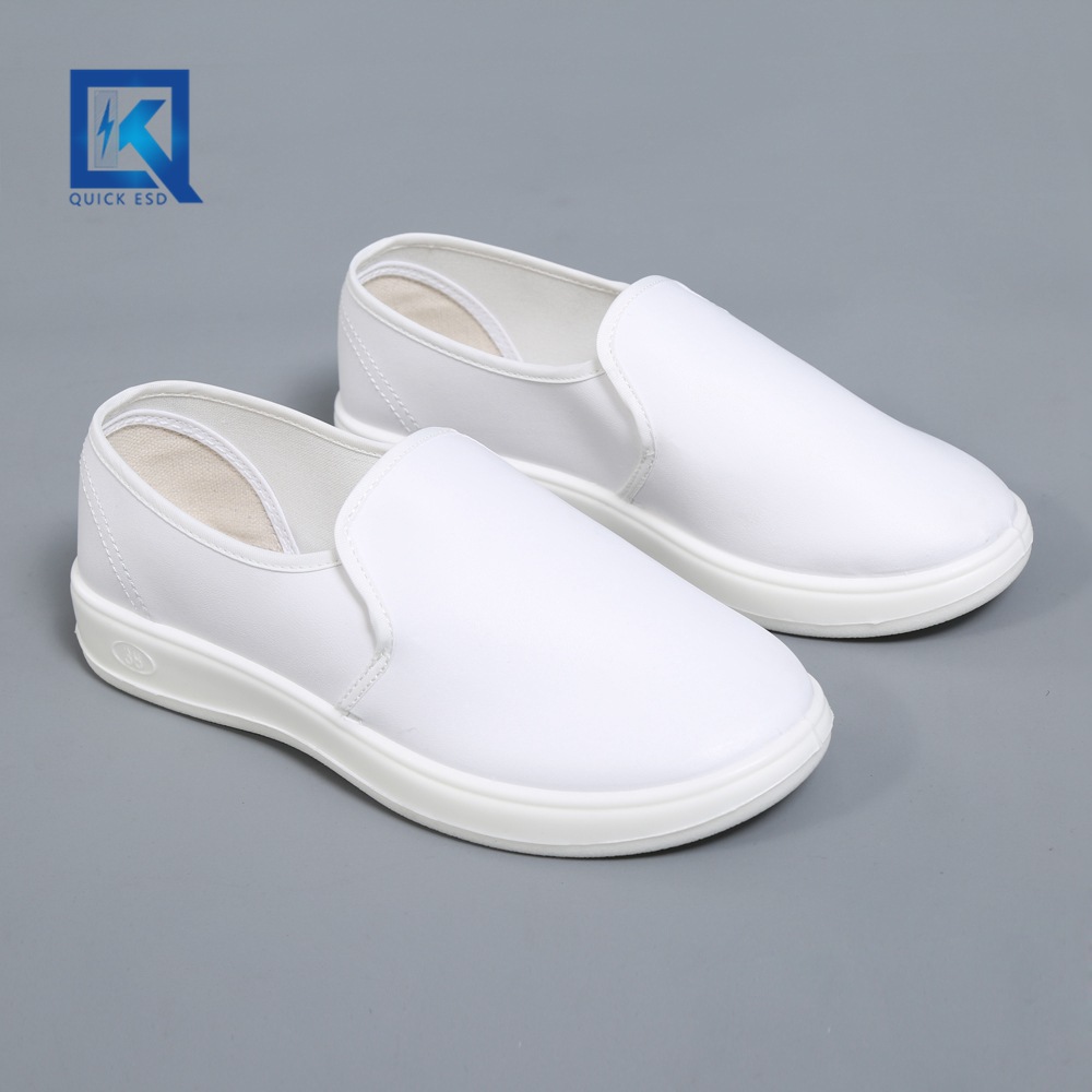 厂家定制防静电PU皮革中巾鞋 无尘鞋白色帆布软底洁净工作鞋