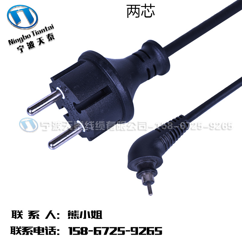 欧式 欧规欧标插头电源线 1平方VDE两芯圆针直插防水旋转尾直发器