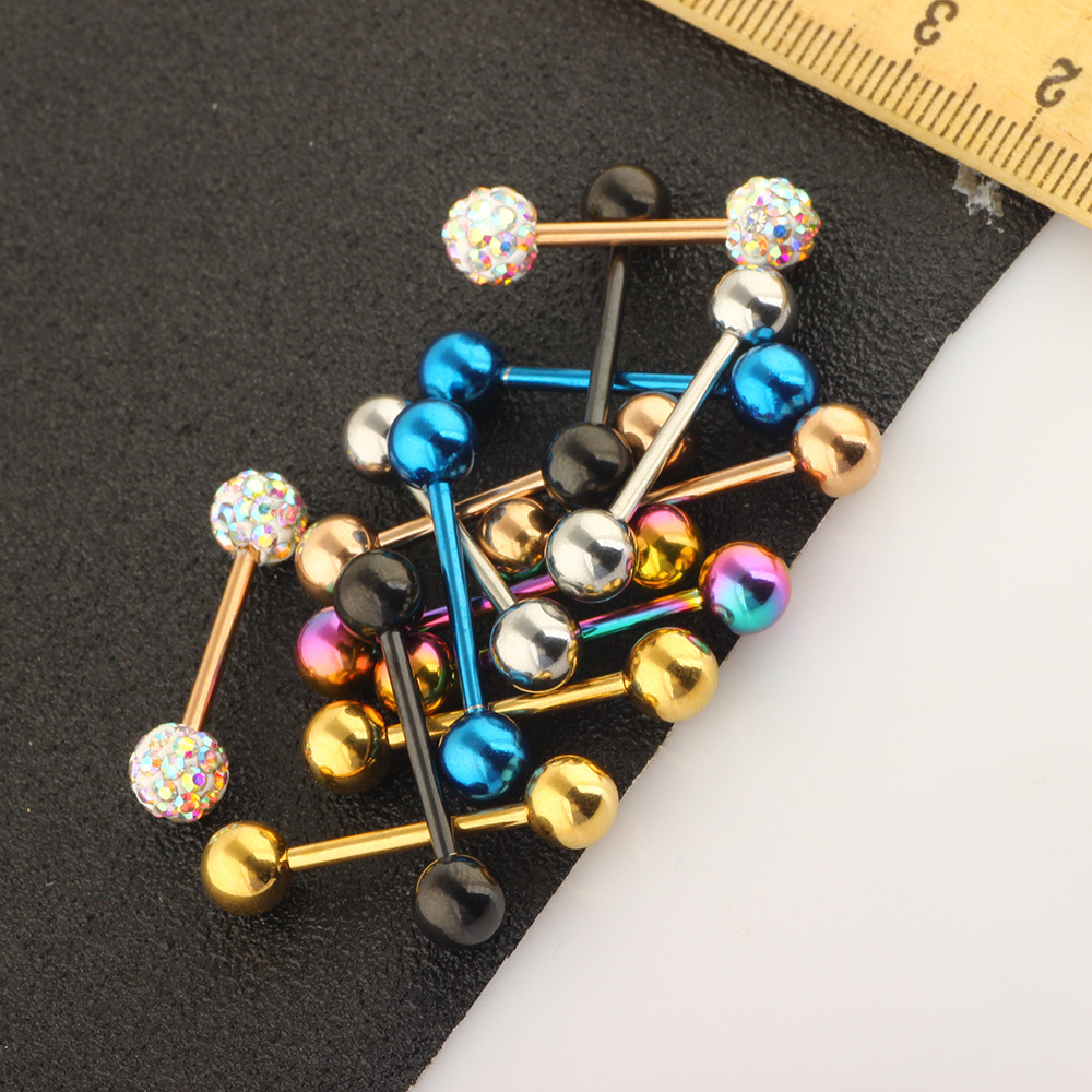 Amazon 14-Piece European and American Hot-Selling Body Piercing Jewelry Set Breast Rings Nipple Rings Tongue Rings Tongue Barbells Stainless Steel Rhinestone detail image 9