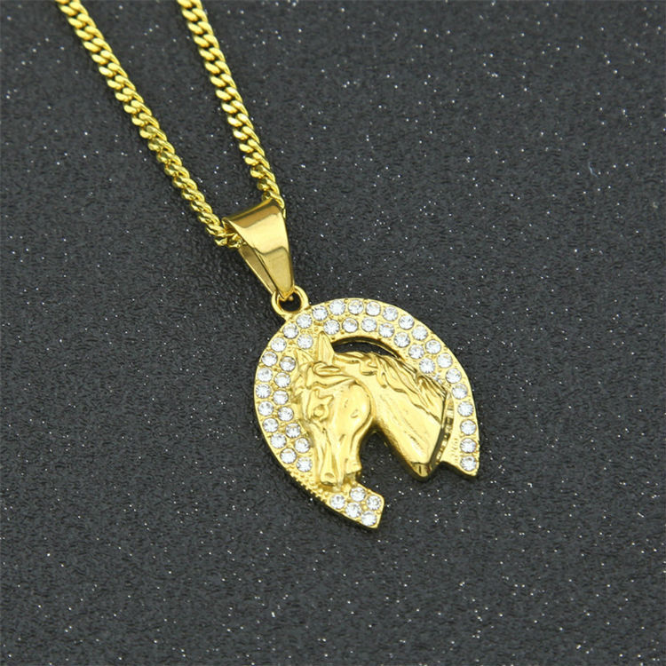Neue personalisierte Hip-Hop-Halskette für Herren mit goldenem Diamant-Pferdekopf-Modeanhänger_voghion.com
