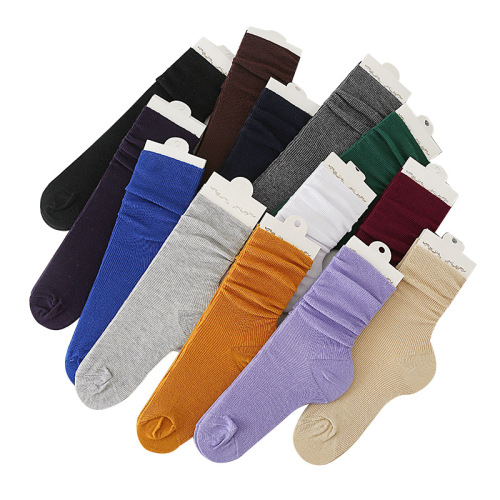 Pile socks for women, Japanese autumn and winter vertical striped thin socks for women, solid color retro forest style short boot socks and long socks