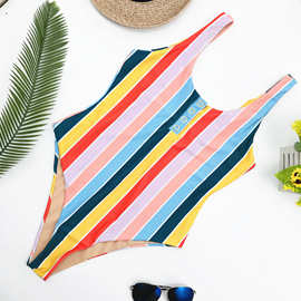 2019比基尼 新款swimming suit条纹连体女泳装亚马逊欧美WISH泳衣