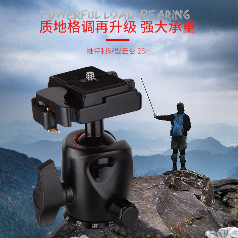 維特利專業攝影三腳架支架28H萬向球型形全景阻尼雲台曼富圖通用