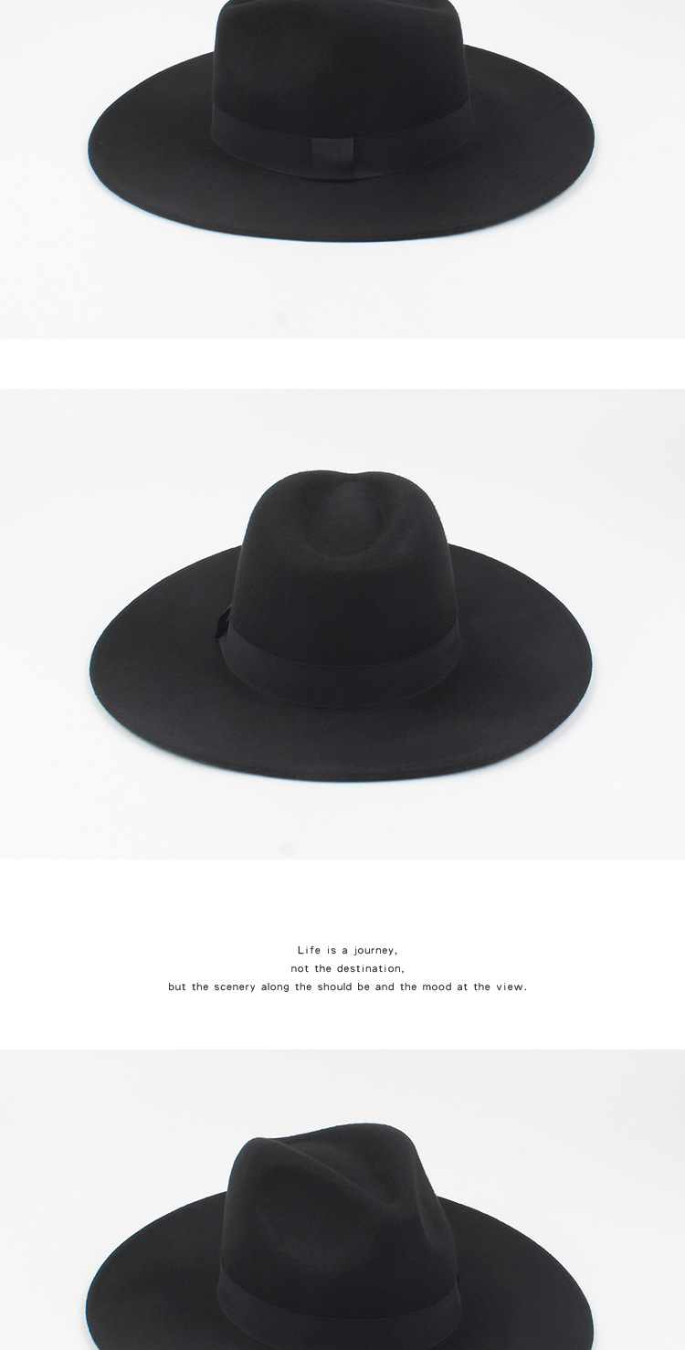 Black Fashion Jazz Hat Korean Version Of The Wool Wide Hat display picture 2