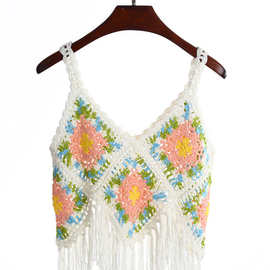 性感吊带背心女 针织手钩流苏沙滩罩衫 2020年夏季镂空吊带衫直销