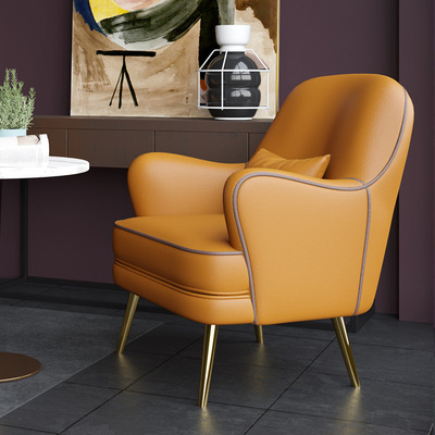 北欧单人沙发椅子轻奢现代商务洽谈休闲沙发椅接待会客桌椅组合