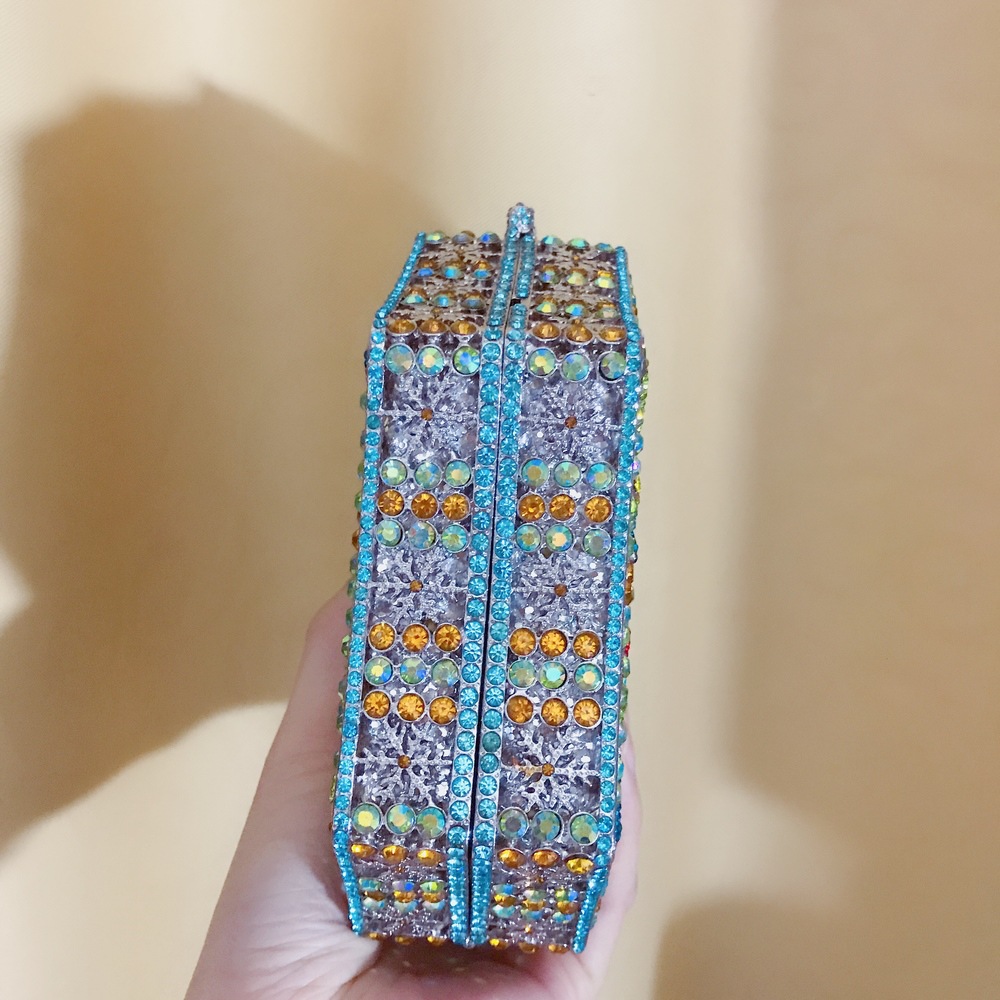Túi clutch nữ đính pha lê kim cương bông tuyết, thiết kế hợp kim rỗng, làm bằng tay — Màu tím, Màu xanh lam, Ảnh tùy chỉnh được Cá nhân hóa, Màu đỏ hoa hồng chi tiết 35
