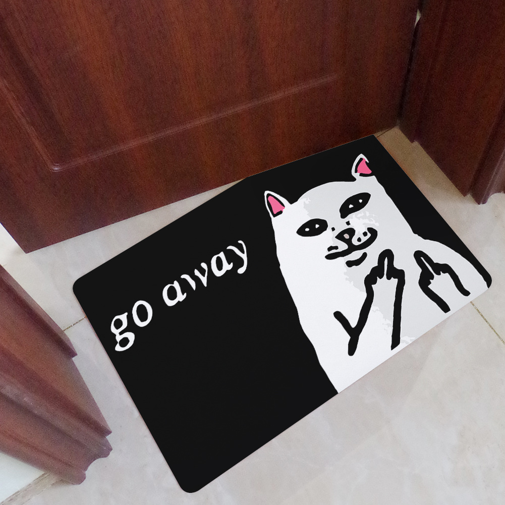 Alfombra de piso al por mayor dedo medio gato flocado impreso alfombra de piso personalizado Comercio exterior puerta creativa imitación Coco marrón alfombra de puerta de goma