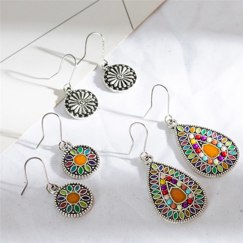 Retro Style Inlaid Rice Beads Round Oil Drop Water Color Earring Set display picture 15
