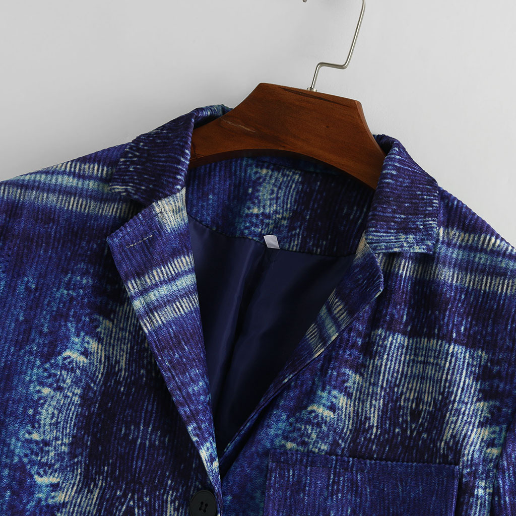 Casual Geometric Print Long Sleeve Pocket Blazer