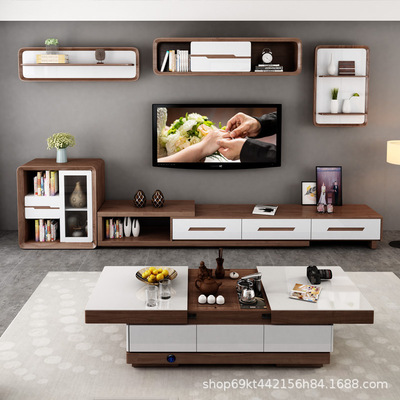 北欧多功能升降玻璃茶几电视柜组合客厅现代简约小户型火烧石茶几|ms